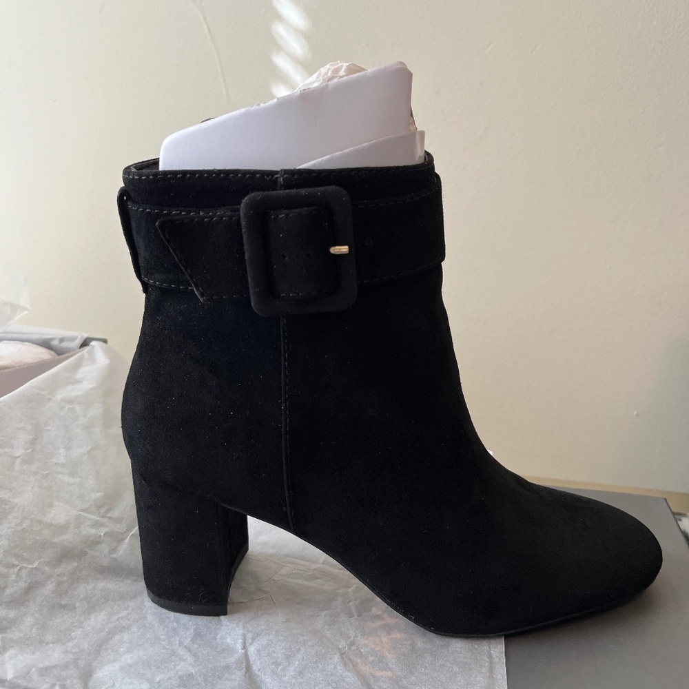 Ann Taylor Nettie Suede Buckle Heeled Bootie